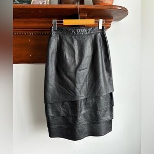 Vintage Louis Feraud Tiered Leather Skirt, S